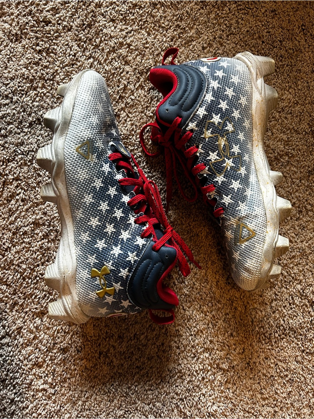 Under Armour Kids' Football Red, Navy & White Star Print Cleats